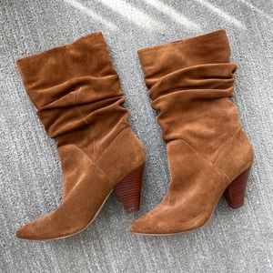 ALDO SUEDE MID CALF BOOTS IN CAMEL